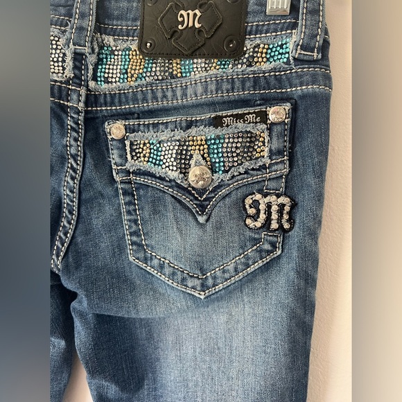 Miss Me Embellished Rhinestone Back Bootcut Low Rise Jeans Style# JE5554B2R - Picture 10 of 14